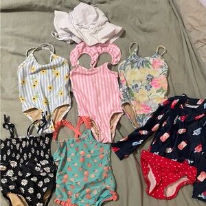 Floral and Striped Kids One Piece Swimsuit